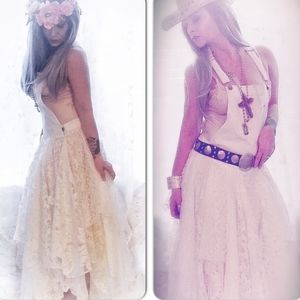 NEW Overalls Vintage Lace Maxi Dress Boho Chic